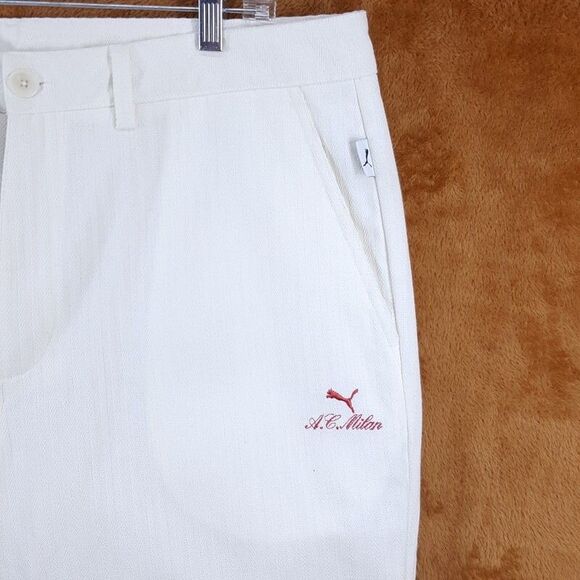 PUMA Pants Mens Size 36 White ACM MMQ Embroidered Logo AC Milan $125 - Picture 2 of 12